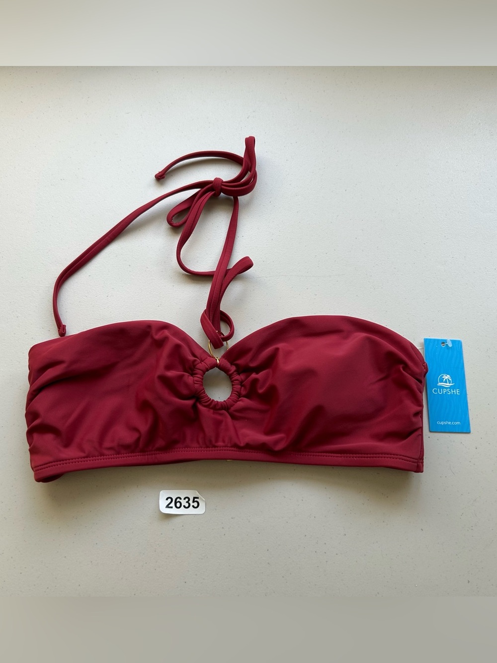 Cupshe Bikini Top Medium Burgundy Halter Swimwear New